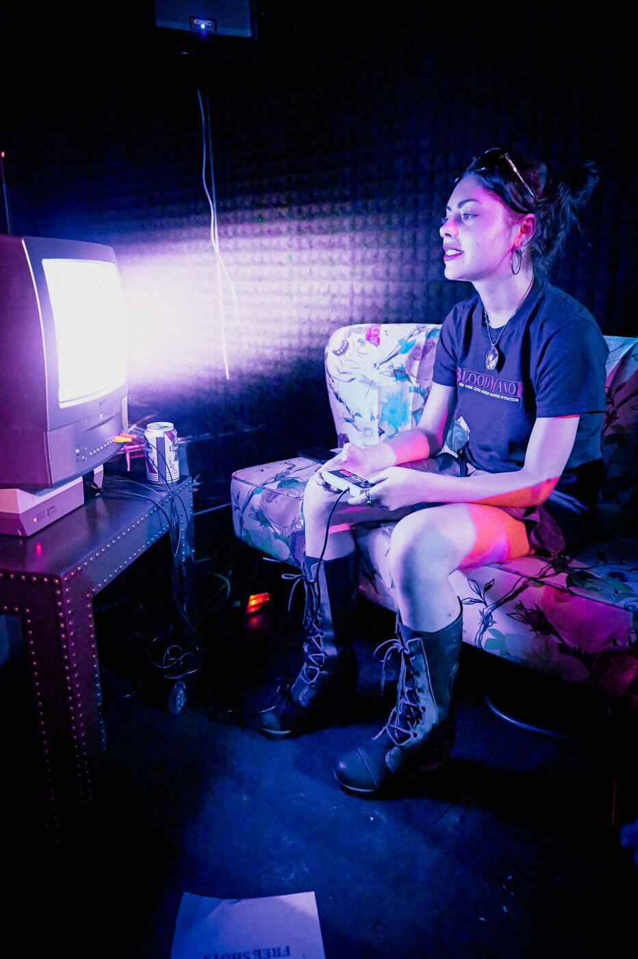 Guest playing retro games at a launch event